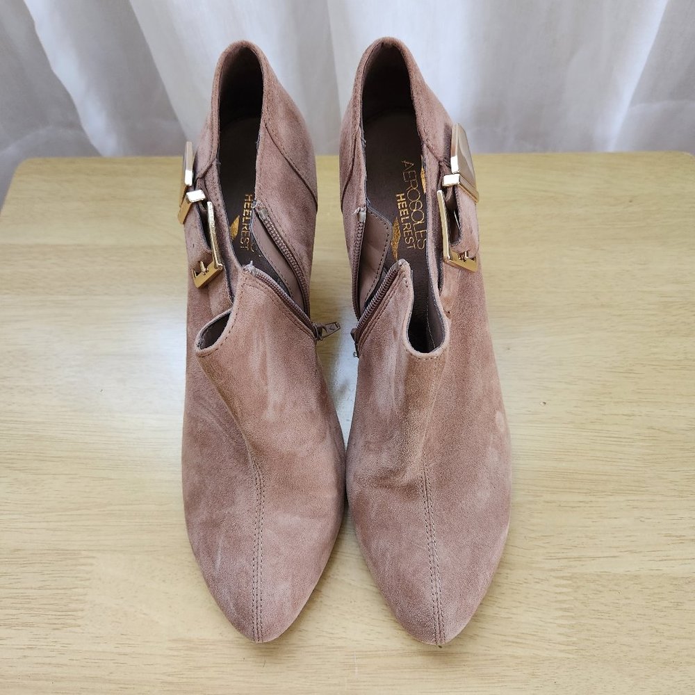 Aerosoles Booties, Suede Leather Upper, Taupe, Size 10, 3 inch Heel